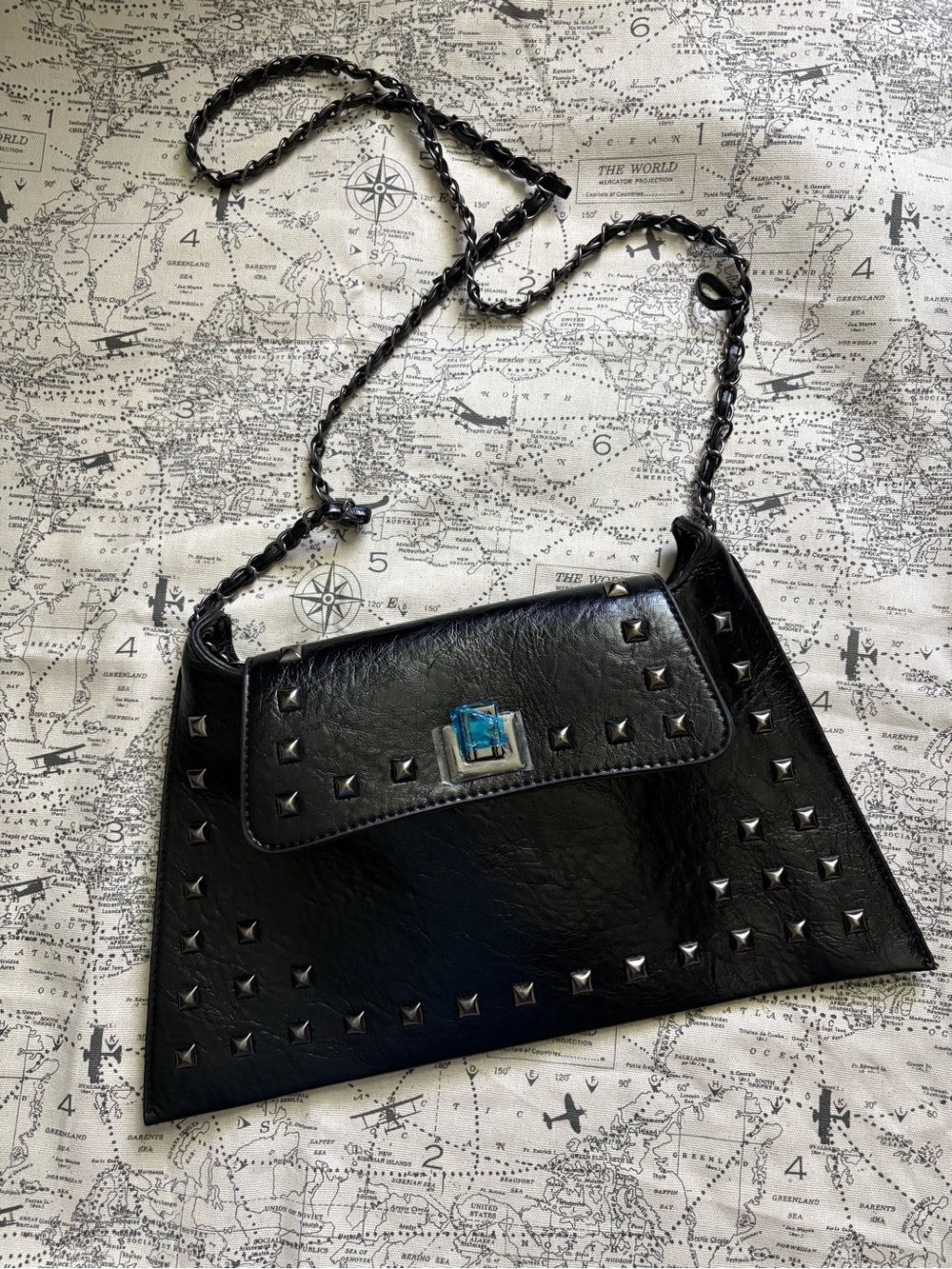 Black Studded Shoulder Bag with Chain Strap
